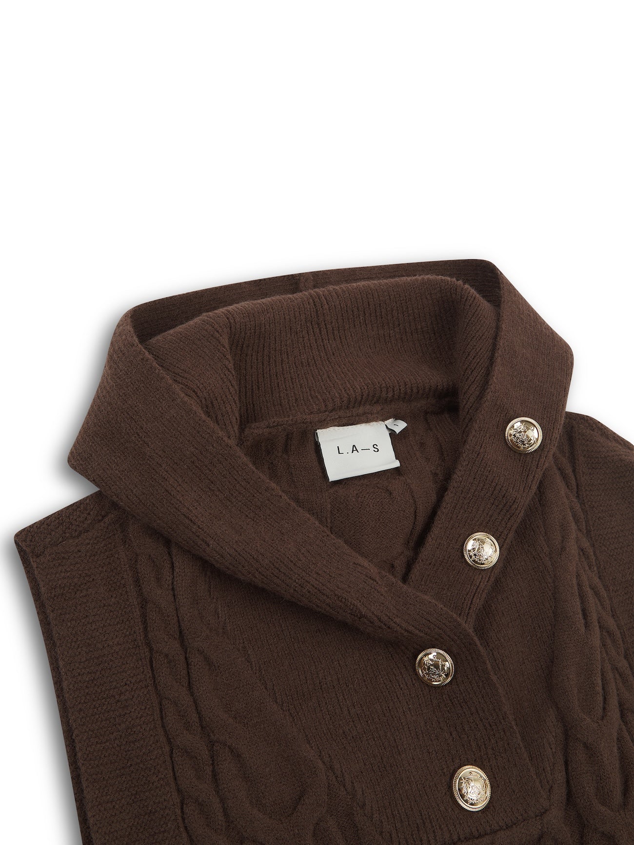 'MIMI' CABLE KNITTED HOODED VEST BROWN - Image 6