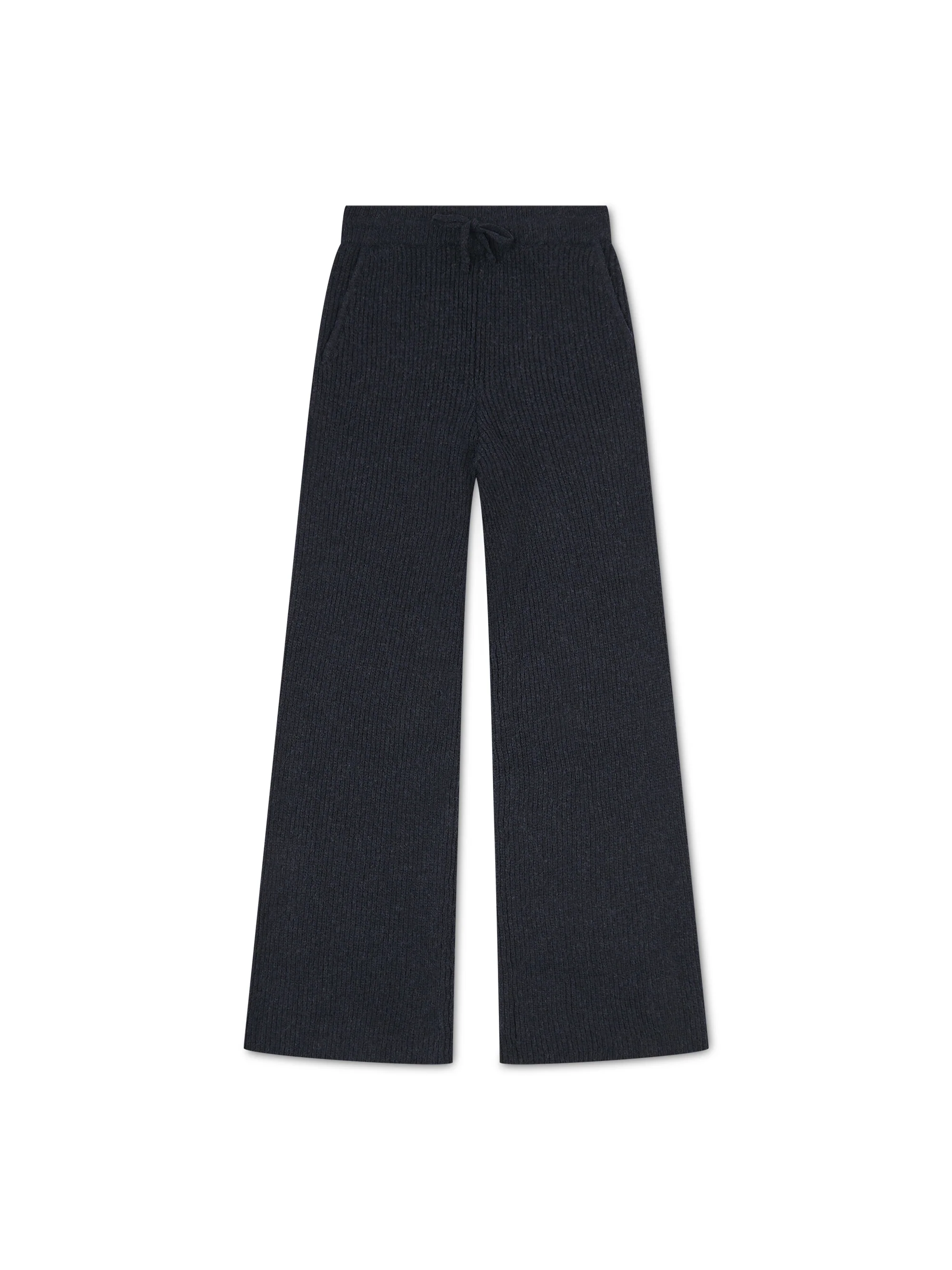 'CAMILLE' RIBBED DETAIL KNITTED WIDE LEG TROUSERS NAVY - Image 3