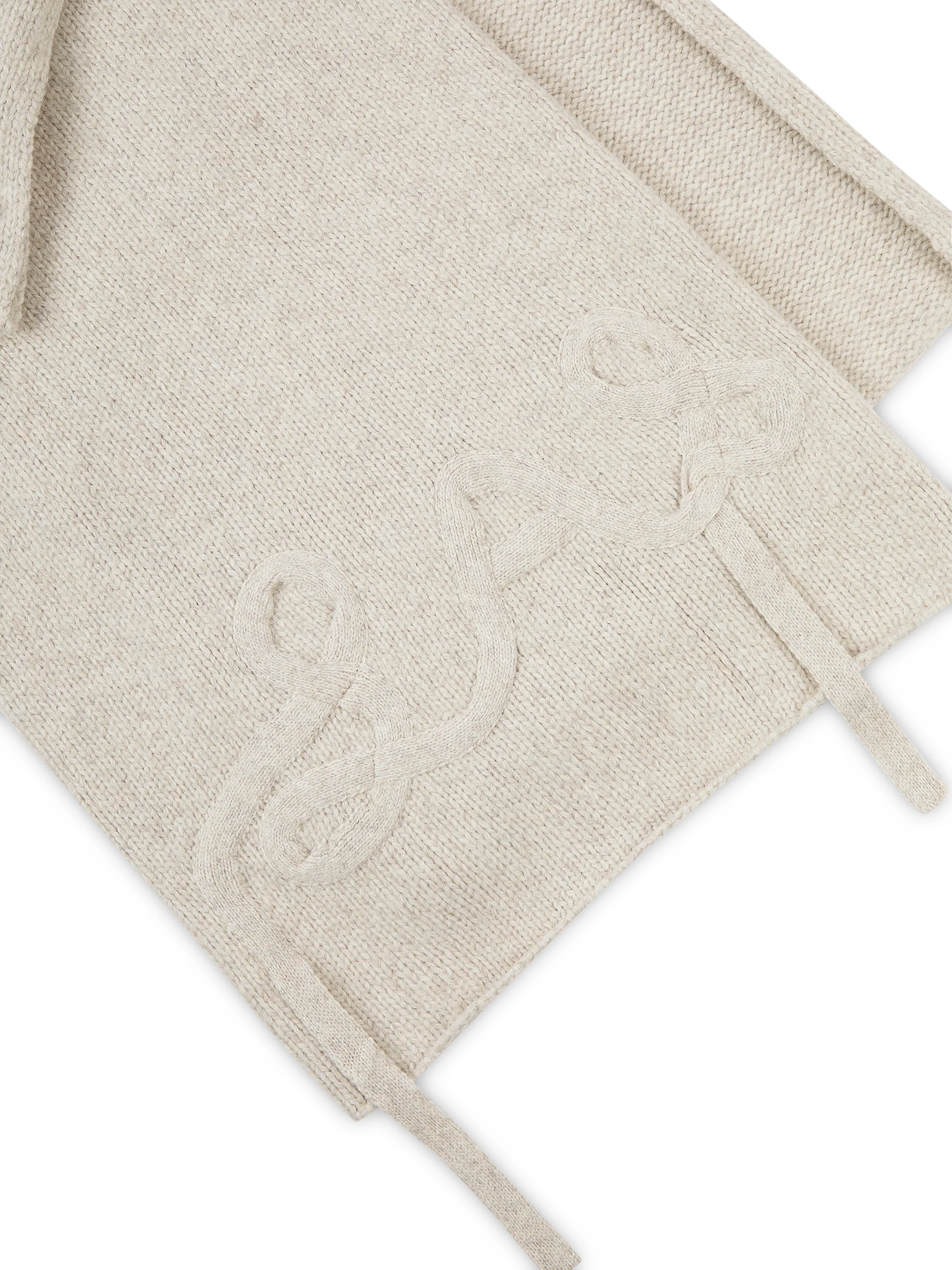 'LOULOU' WOOL BLEND APPLIQUÉ DETAIL SCARF OAT BEIGE - Image 6