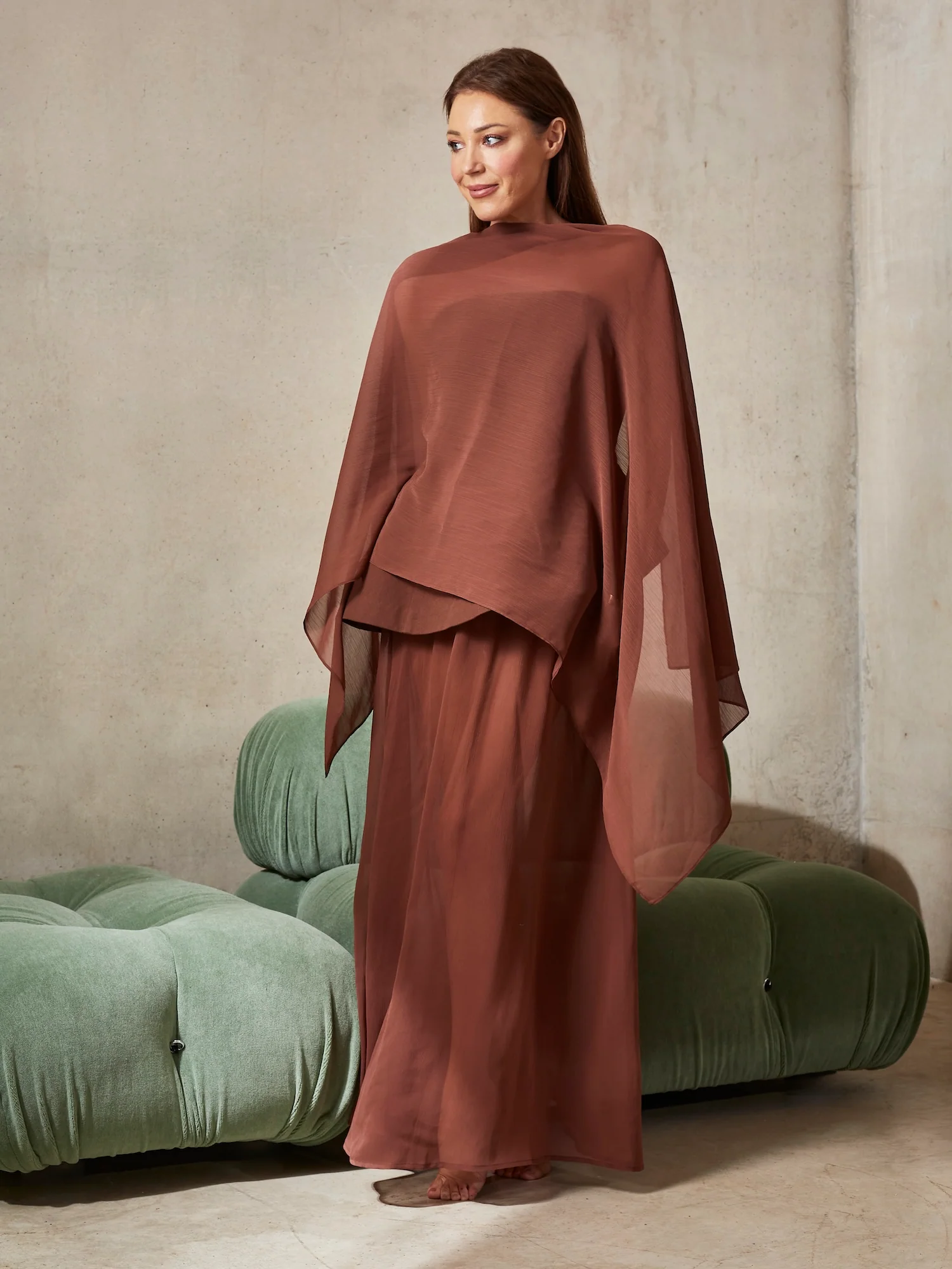 CHIFFON MIDAXI SKIRT AND SCARF BROWN - Image 4