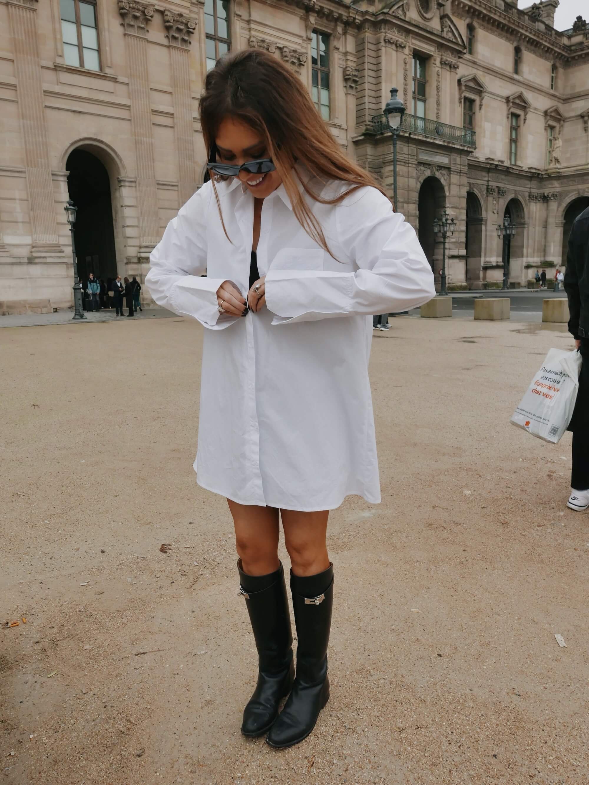 'BASTILLE' COTTON POPLIN A LINE SHIRT WHITE - Image 3