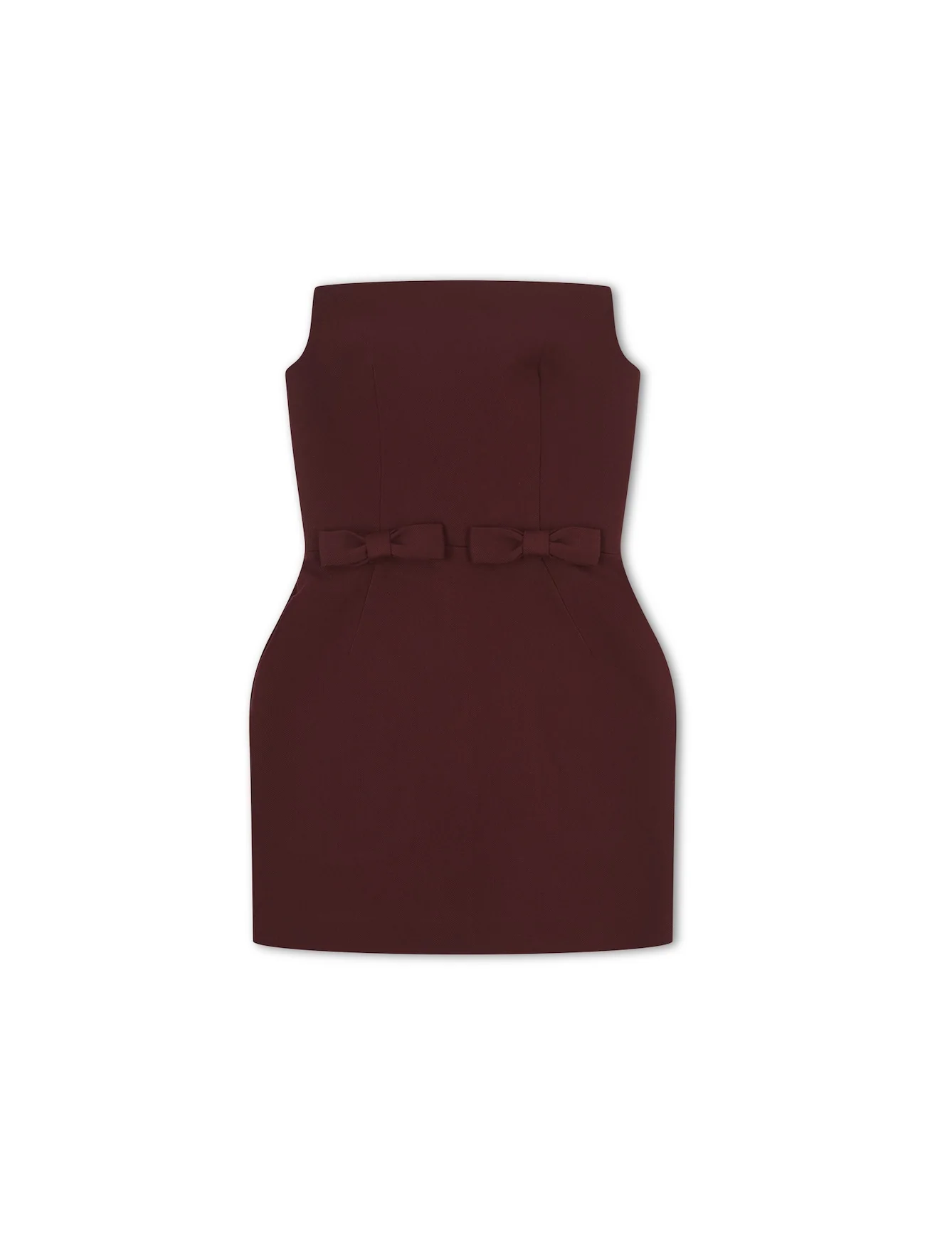 'SERAFINA' EXAGGERATED SQUARE BANDEAU BOW DETAIL MINI DRESS BURGUNDY - Image 6