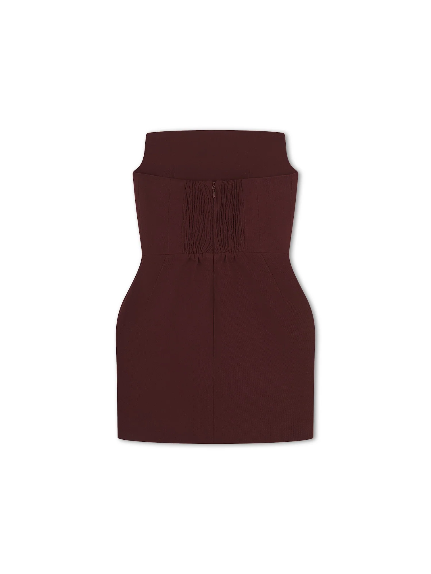 'SERAFINA' EXAGGERATED SQUARE BANDEAU BOW DETAIL MINI DRESS BURGUNDY - Image 7