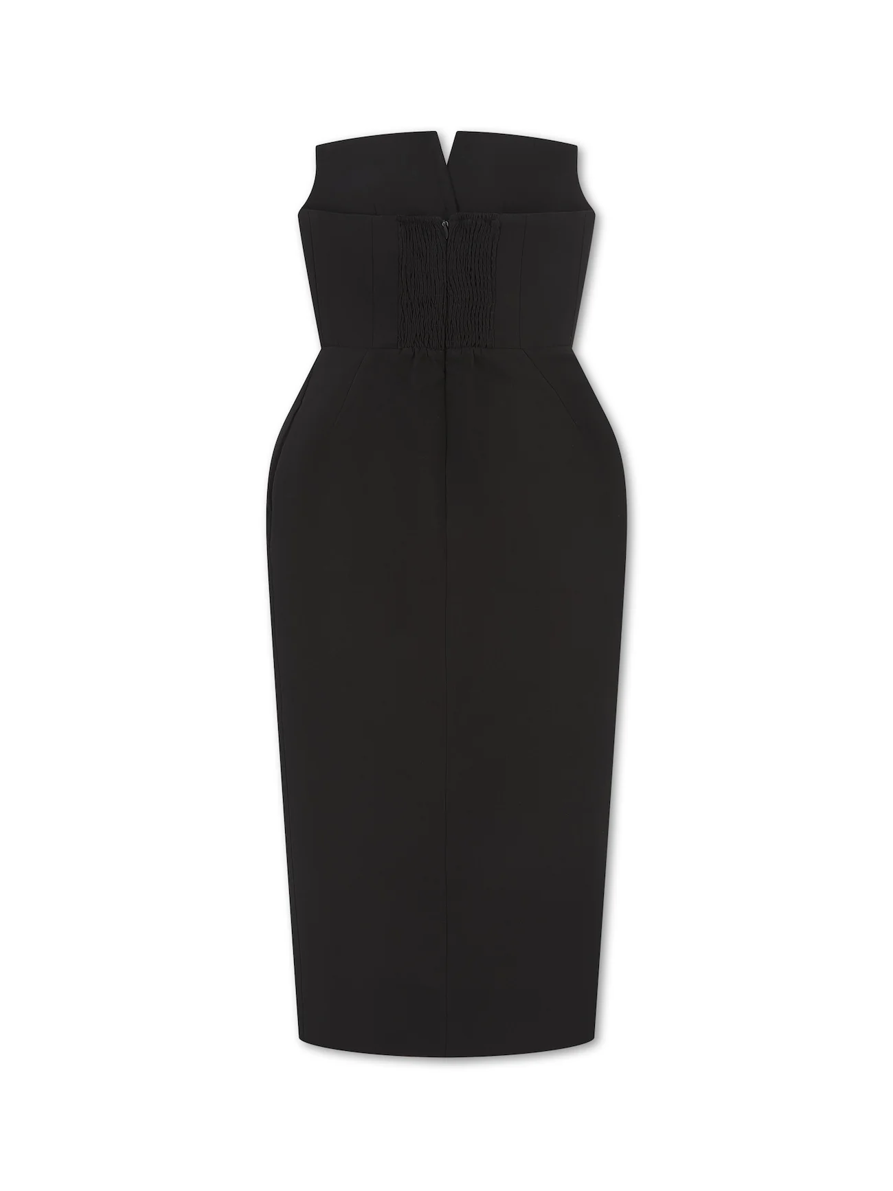 'MARILYN' EXAGGERATED SQUARE BANDEAU BUTTON DETAIL MIDI DRESS BLACK - Image 9