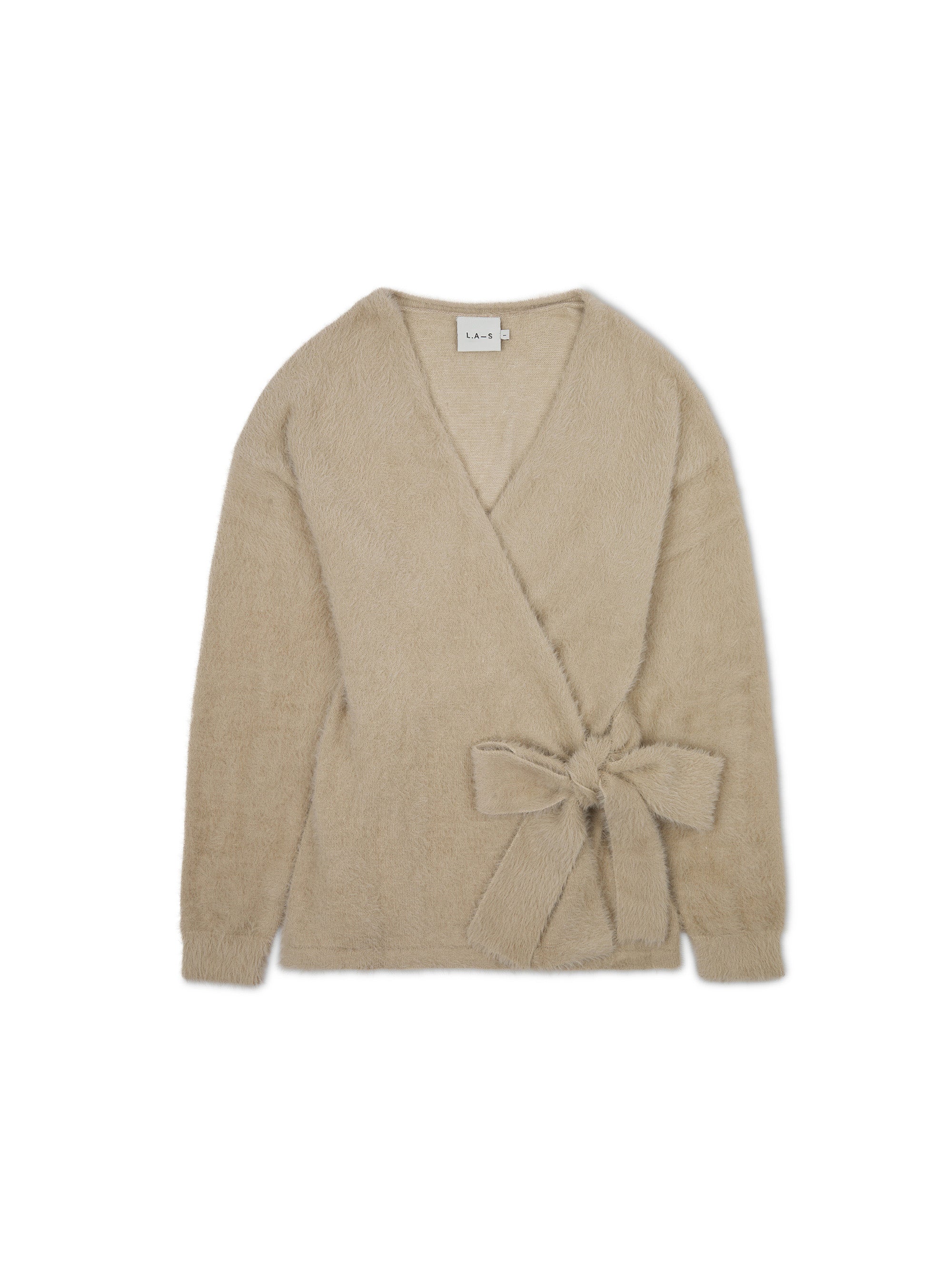 ‘POESY’ EYELASH KNITTED BALLERINA WRAP CARDIGAN BEIGE - Image 5