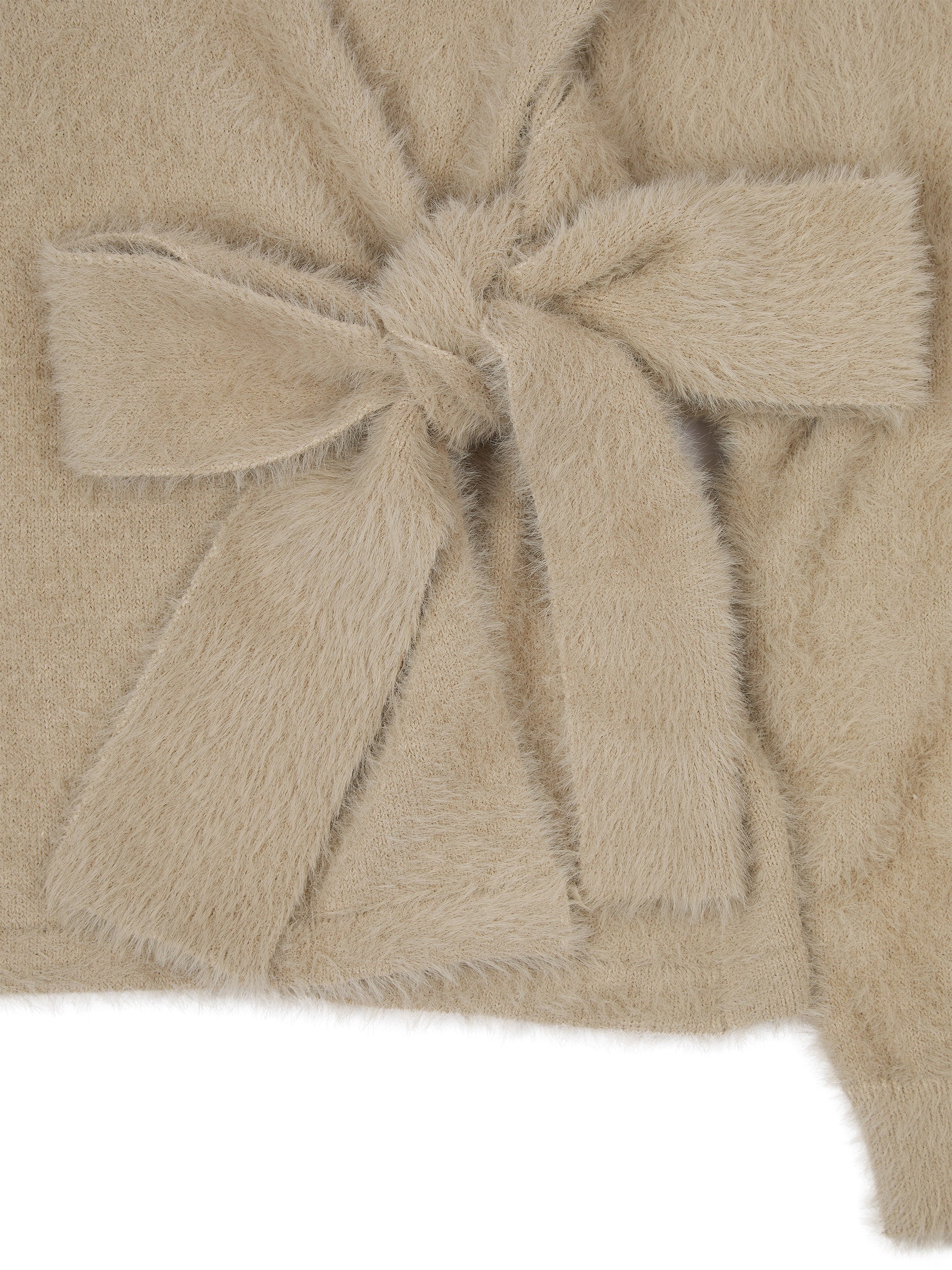 ‘POESY’ EYELASH KNITTED BALLERINA WRAP CARDIGAN BEIGE - Image 6