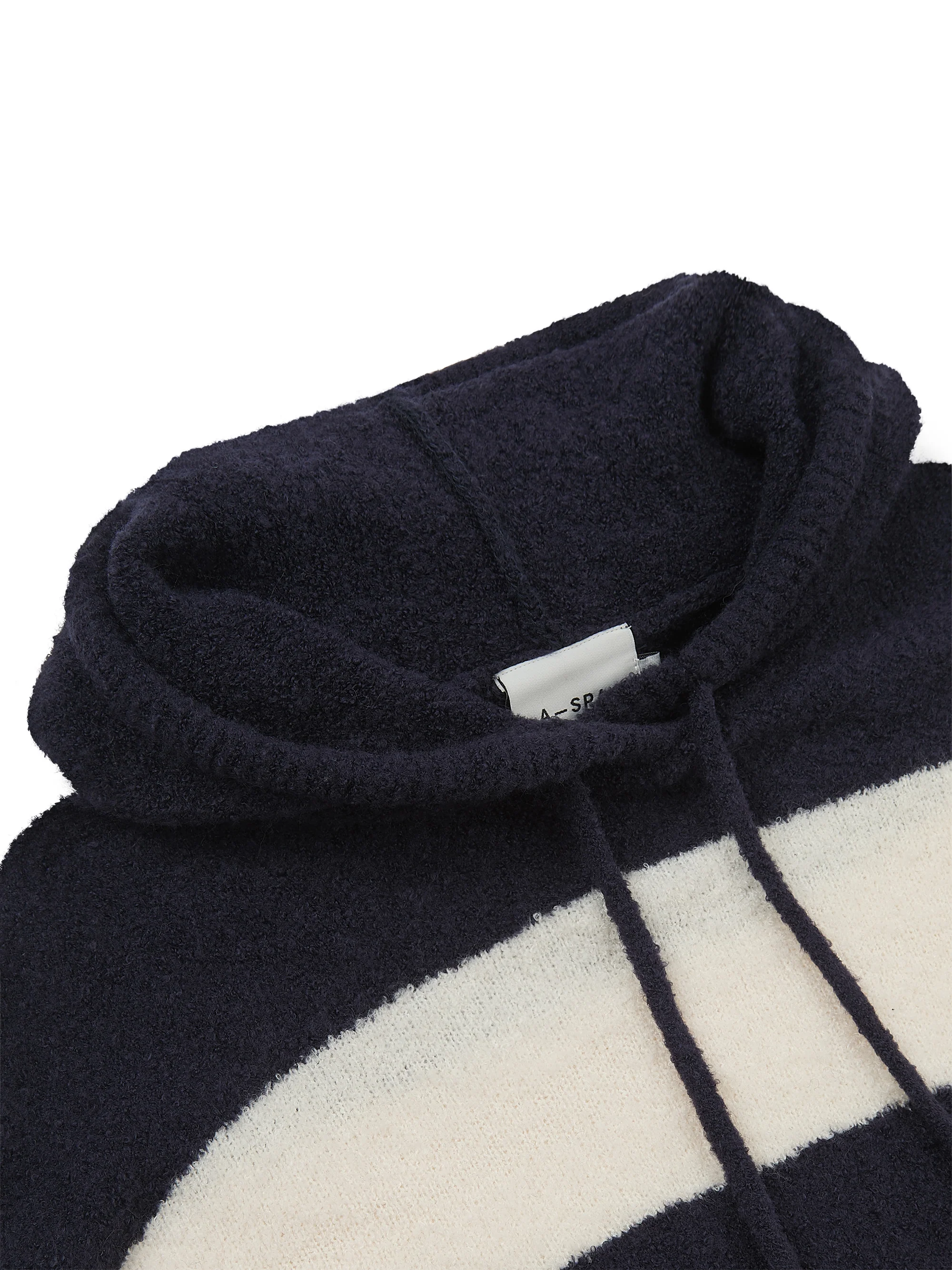 'HAMPTONS' KNITTED STRIPE BALLOON SLEEVE HOODIE NAVY - Image 5
