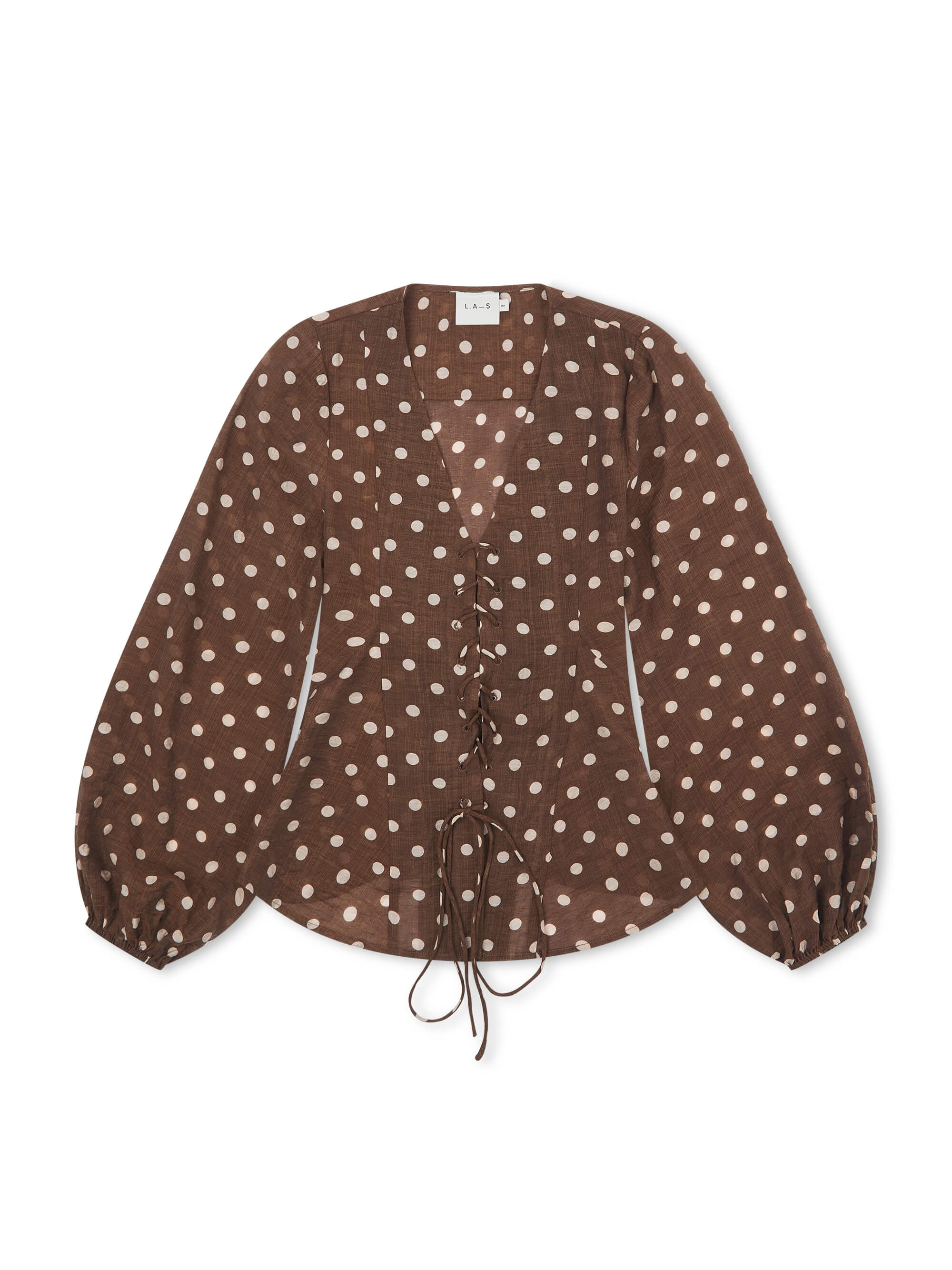'VIVIAN' POLKA DOT LACE UP BLOUSE BROWN - Image 7