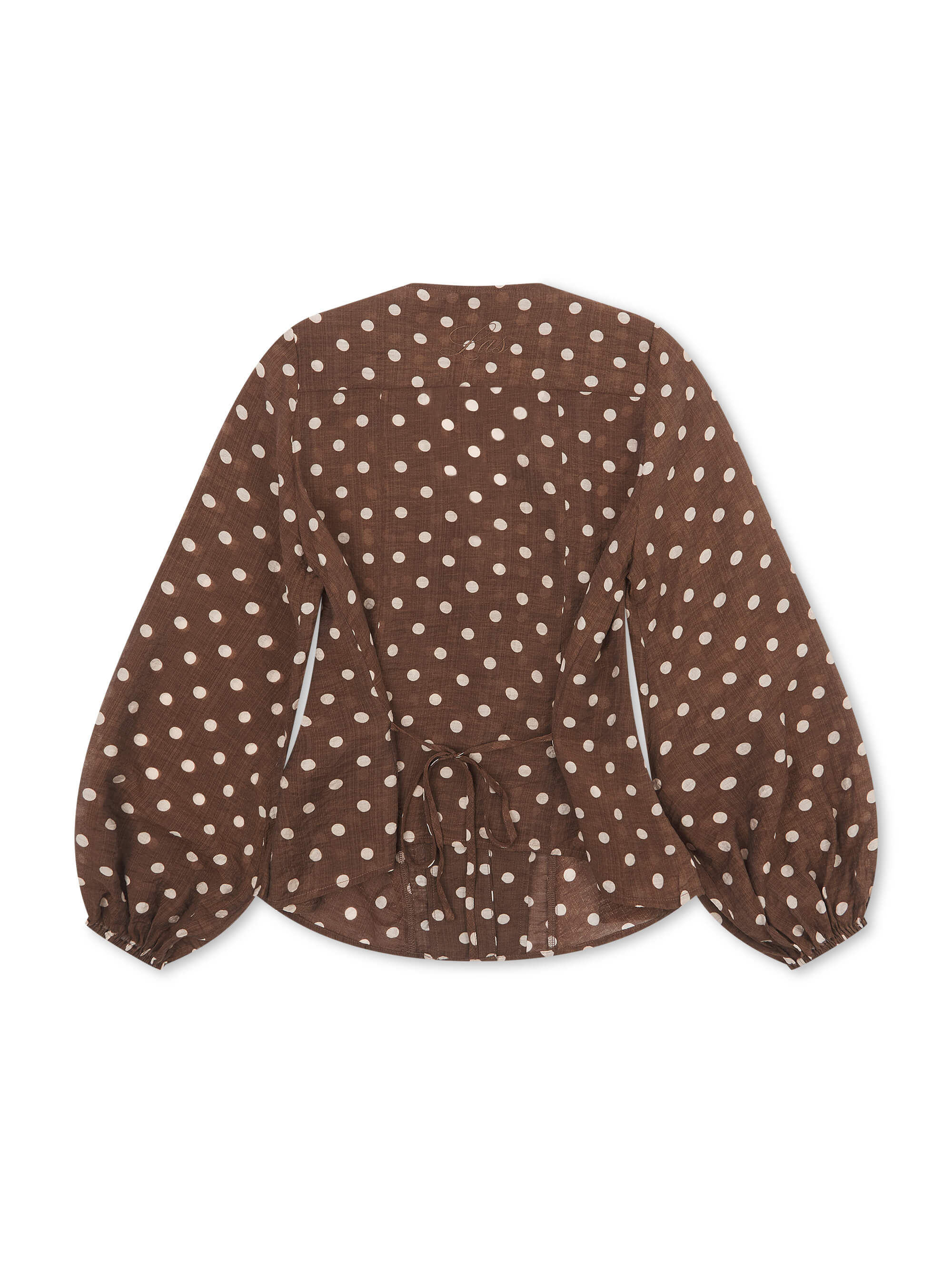 'VIVIAN' POLKA DOT LACE UP BLOUSE BROWN - Image 8
