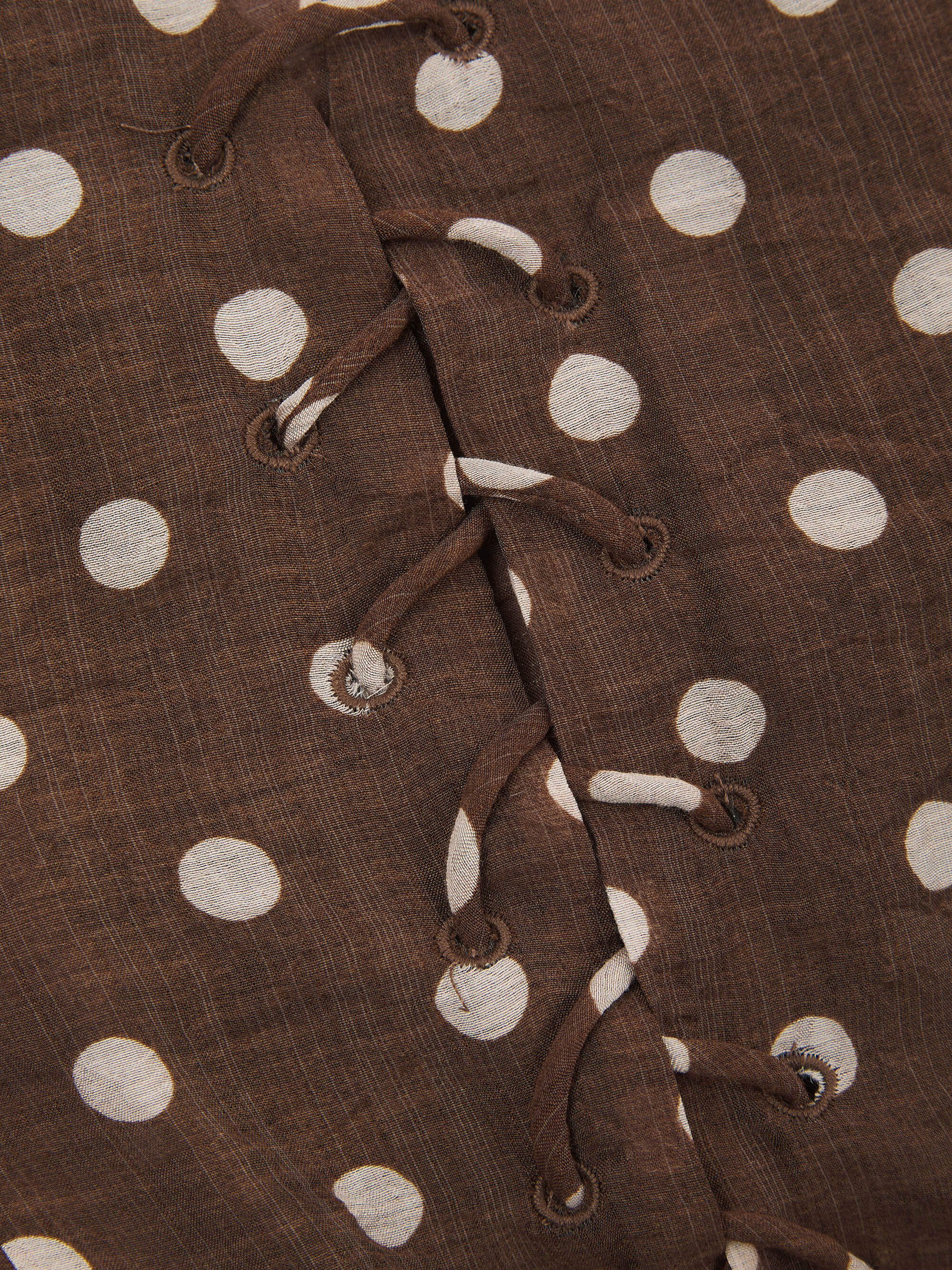 'VIVIAN' POLKA DOT LACE UP BLOUSE BROWN - Image 9