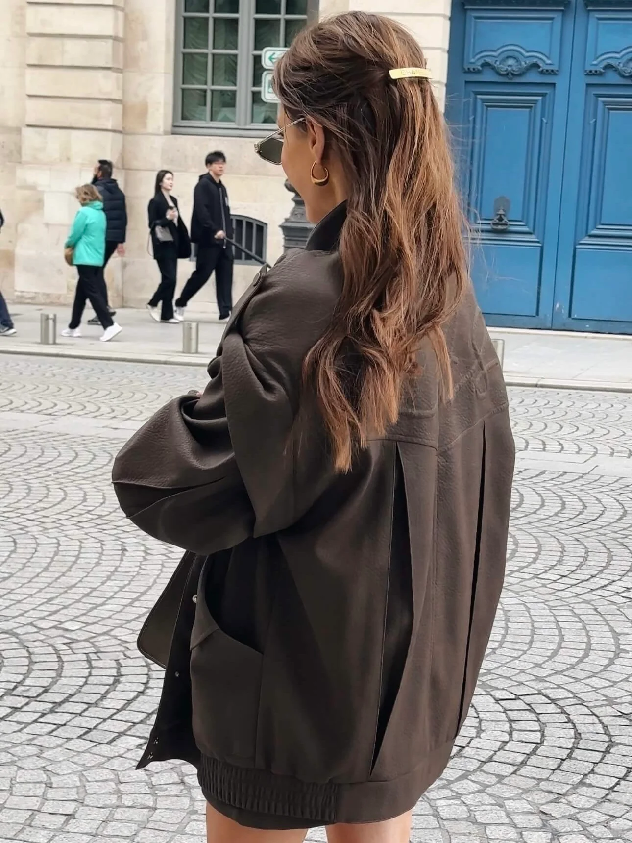 'SIENNA' FAUX LEATHER OVERSIZED MULTI WAY JACKET BROWN - Image 3