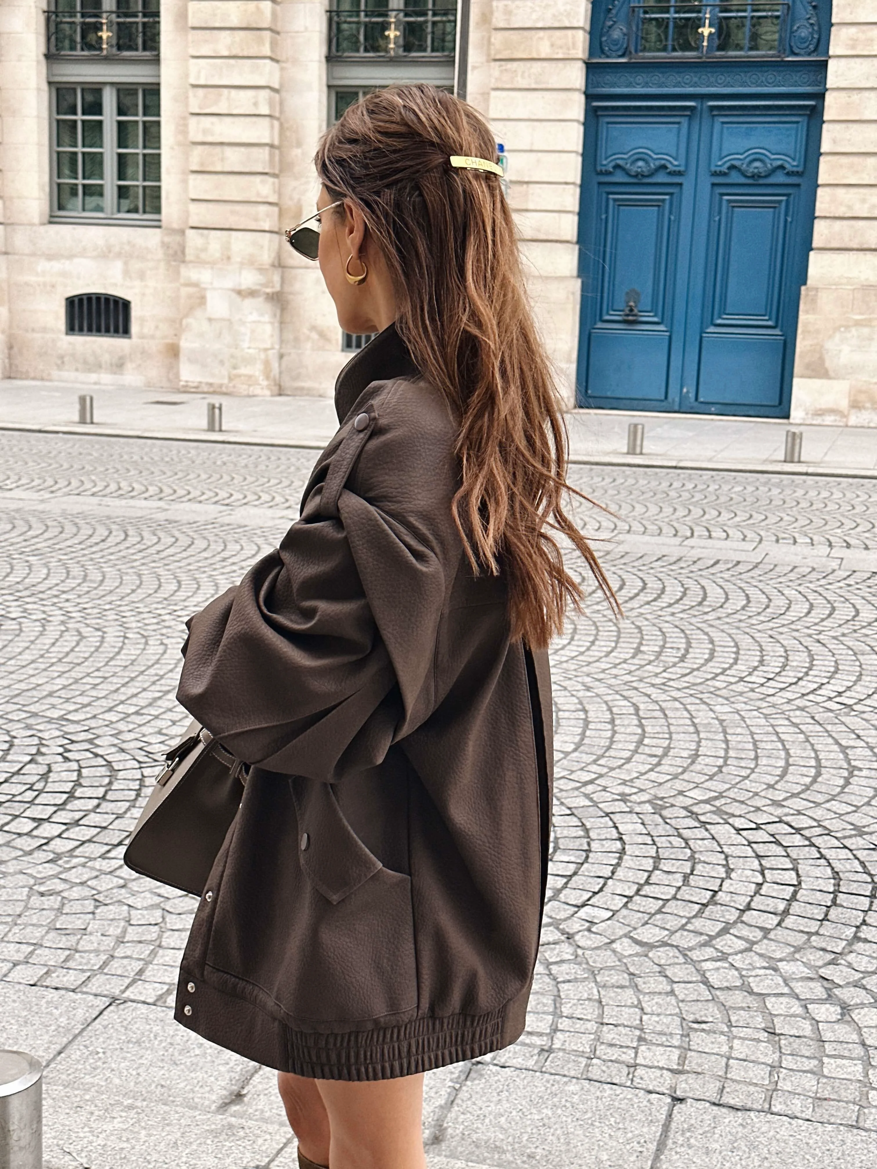 'SIENNA' FAUX LEATHER OVERSIZED MULTI WAY JACKET BROWN - Image 5