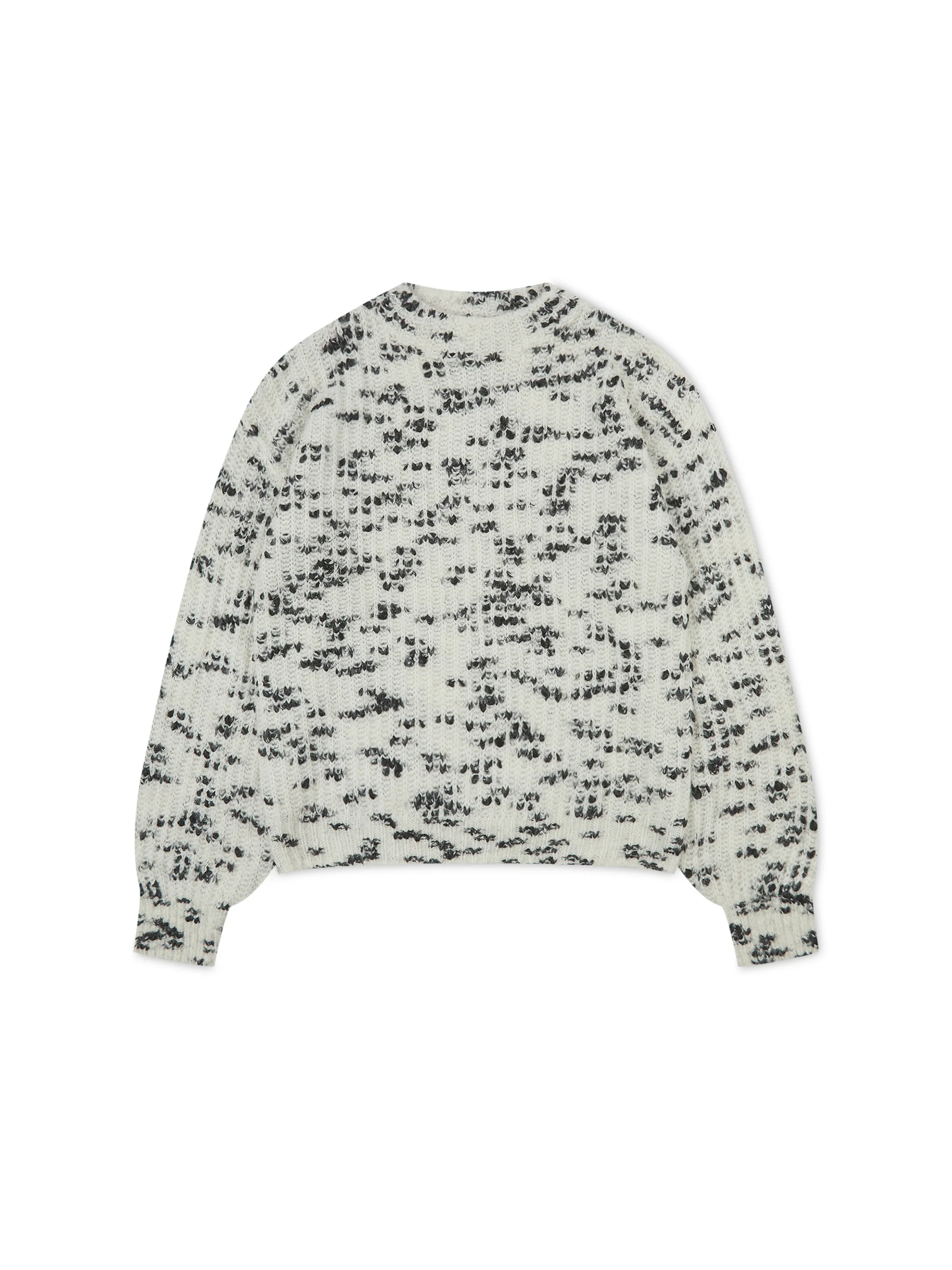 'BISOUS' SALT AND PEPPER BALLOON SLEEVE WOOL BLEND JUMPER WHITE - Image 3