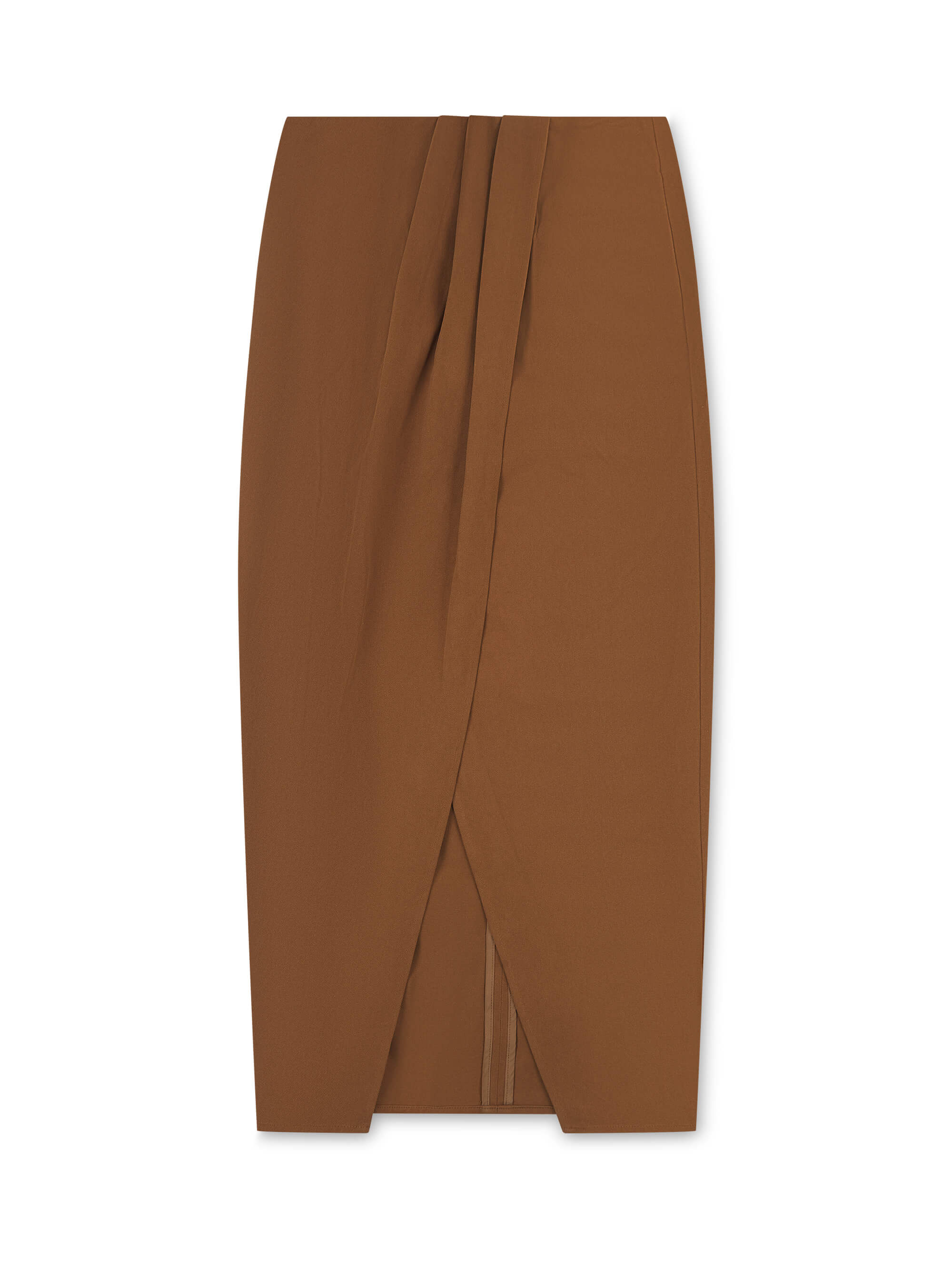'BEVERLEY' WRAP FRONT MIDI SKIRT BROWN - Image 3